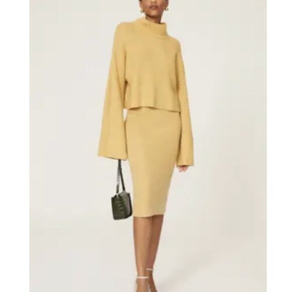 SWEET BABY JAMIE Soft Sweater Knit Pencil Midi Skirt in Butter Yellow MED - Picture 10 of 13